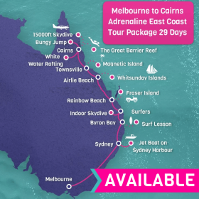 Melbourne to Cairns Adrenaline East Coast Tour Package - 29 days Melbourne to Cairns Adrenaline East Coast Tour Package - 29 days
