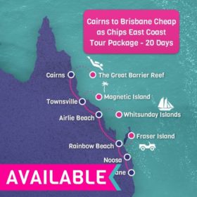 Cairns to Brisbane CHEAP AS CHIPS East Coast Tour Package - 20 days Cairns to Brisbane CHEAP AS CHIPS East Coast Tour Package - 20 days