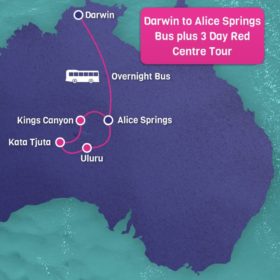 Darwin to Alice Springs Bus plus 3 day Red Centre tour with pre and post accommodation Darwin to Alice Springs Bus plus 3 day Red Centre tour with pre and post accommodation