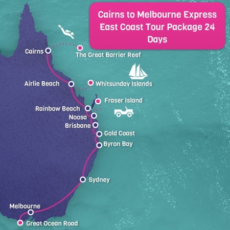 24 Day Cairns to Melbourne Tour Map